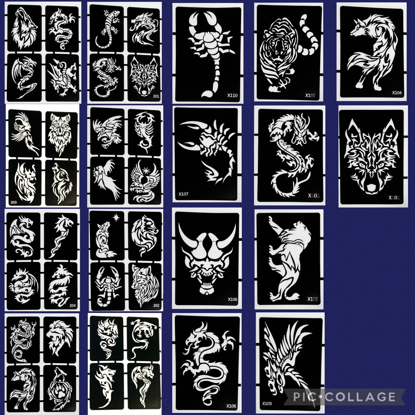 Set of 10 or 20 Random Henna Stencils | Stencil for Henna, Jagua, Glitter, Air Brush Temporary Tattoos | Mehndi Stencils