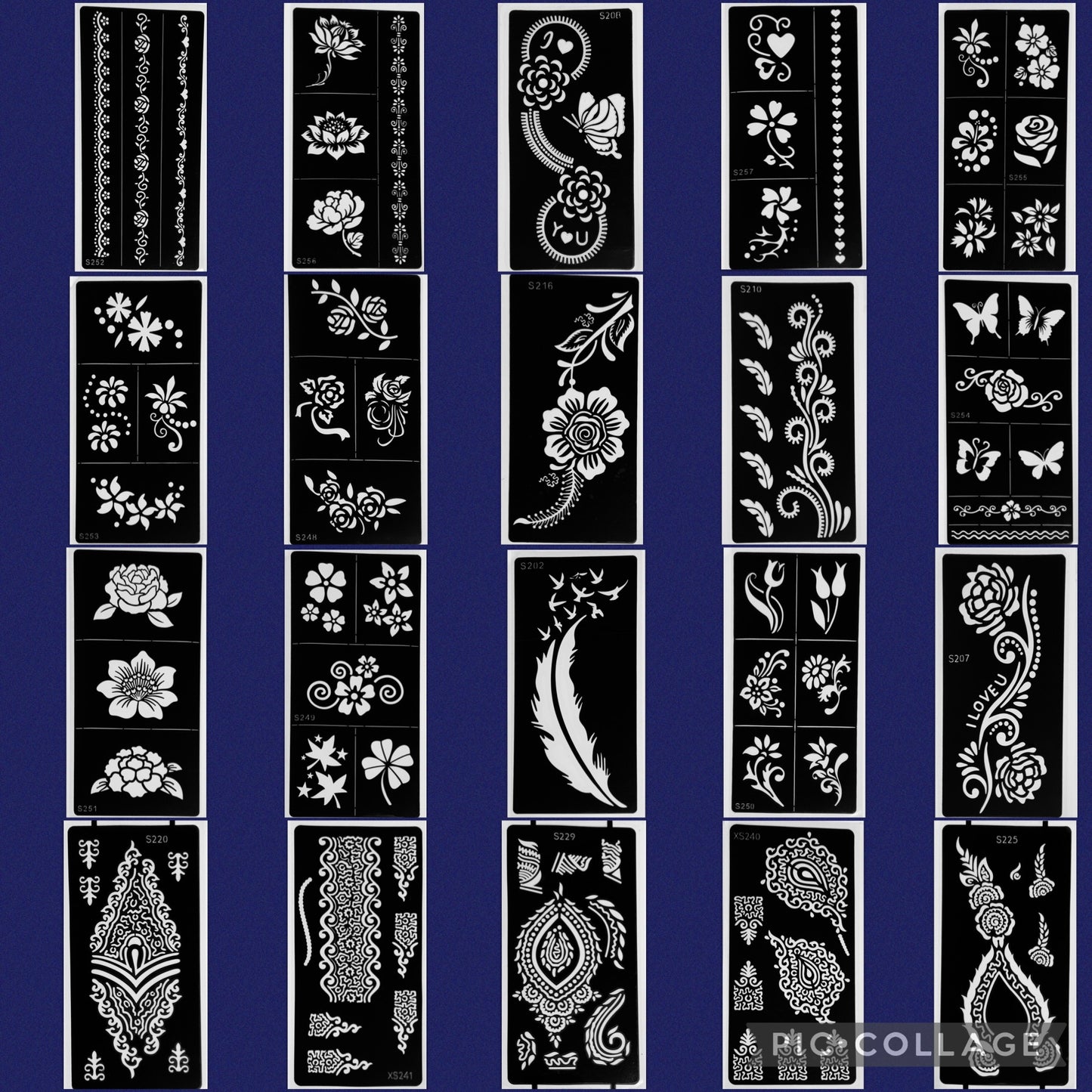 Set of 10 or 20 Random Henna Stencils | Stencil for Henna, Jagua, Glitter, Air Brush Temporary Tattoos | Mehndi Stencils
