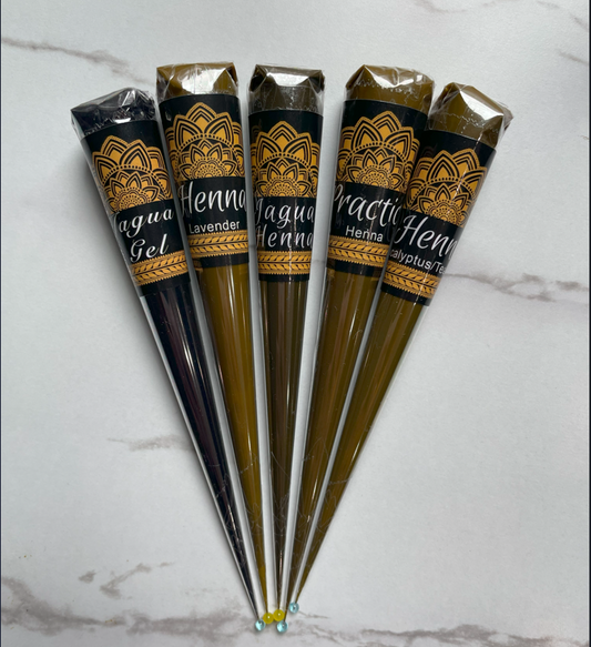5 Pack Variety Henna, Jagua and Hengua Cones | Organic Prefilled Cones | BAQ (Body Art Quality) | Eucalyptus/Tea Tree, Lavender Henna Cones