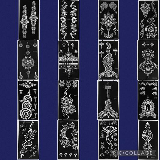 Set of 10 or 20 Random Henna Stencils | Stencil for Henna, Jagua, Glitter, Air Brush Temporary Tattoos | Mehndi Stencils