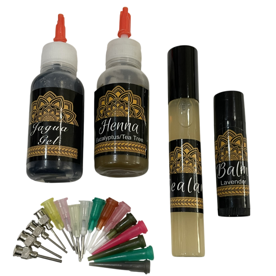 Combo Kit Bottles | 1 Jagua Gel and 1 Henna Bottle, Aftercare Balm, Sealant, Designs & Instructions (Copy)