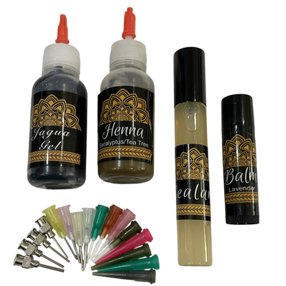 Combo Kit Bottles | 1 Jagua Gel and 1 Henna Bottle, Aftercare Balm, Sealant, Designs & Instructions (Copy)