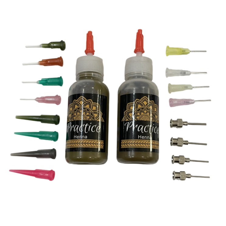 Practice Henna Bottles - Premade Paste - 8 Piece or 16 Piece Tips