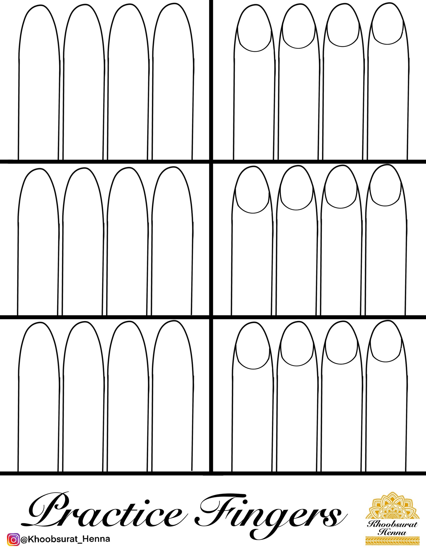 Henna Practice Sheets PDF File (Digital Download Only) 10 Styles to choose from | Henna Practice Hands, Feet, Mandala, Fingers, Grids, Board