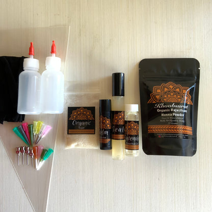 DIY Henna Kit | 2 Bottles with 16 Tips and Includes Aftercare Balm, Sealant, Designs & Instructions