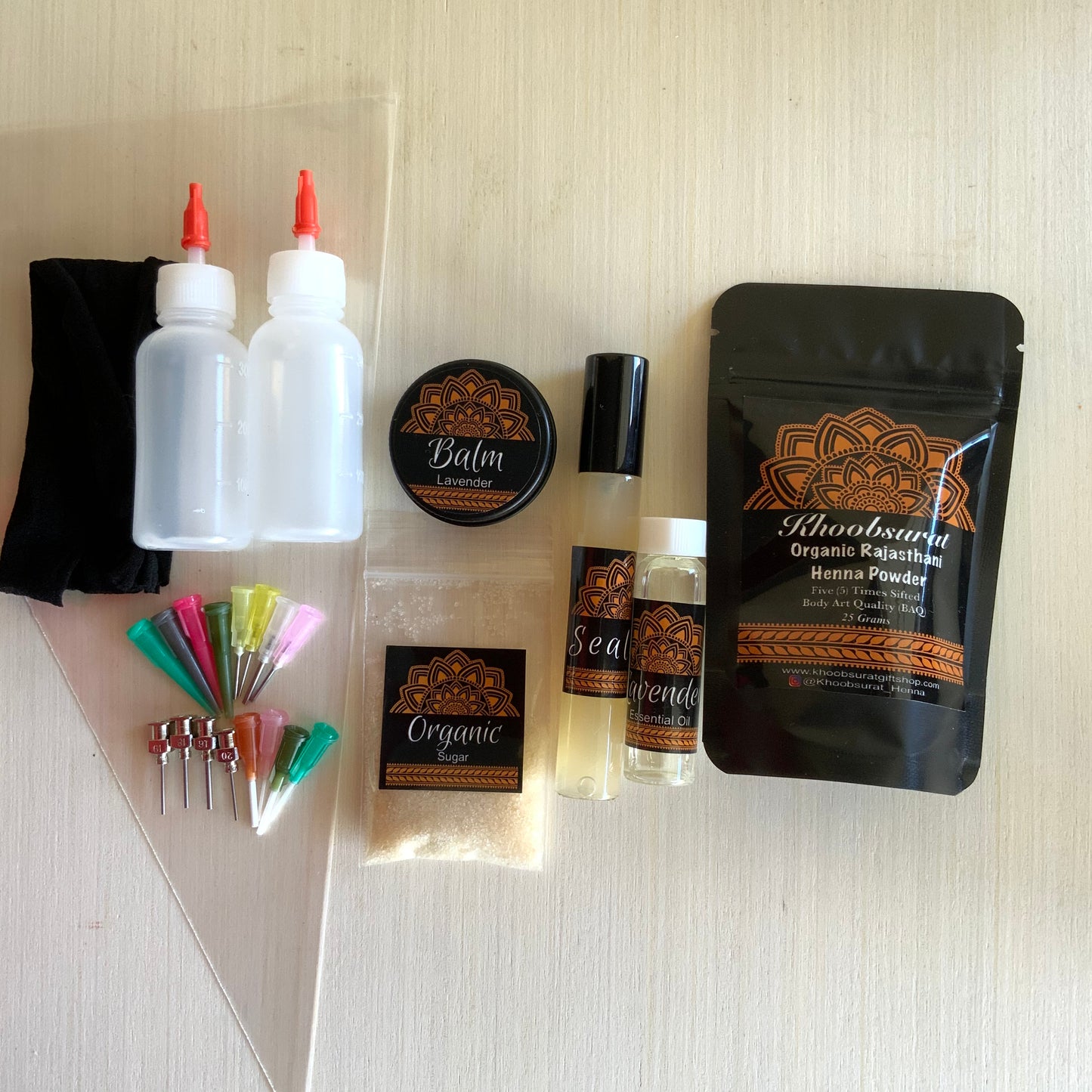 DIY Henna Kit | 2 Bottles with 16 Tips and Includes Aftercare Balm, Sealant, Designs & Instructions