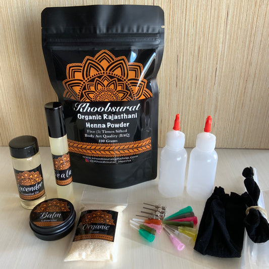 Ultimate DIY Henna Kit 100 Grams Henna Powder With Bottles, Aftercare Balm, Sealant, Instructions and Designs