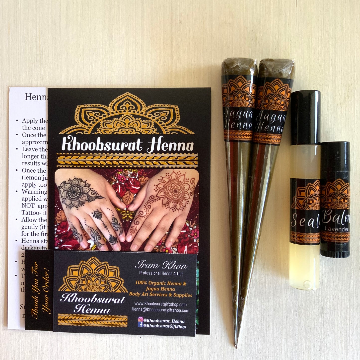 Hengua (Jagua Henna) Kit | 2 Hengua Cones, Aftercare Balm, Sealant, Designs & Instructions