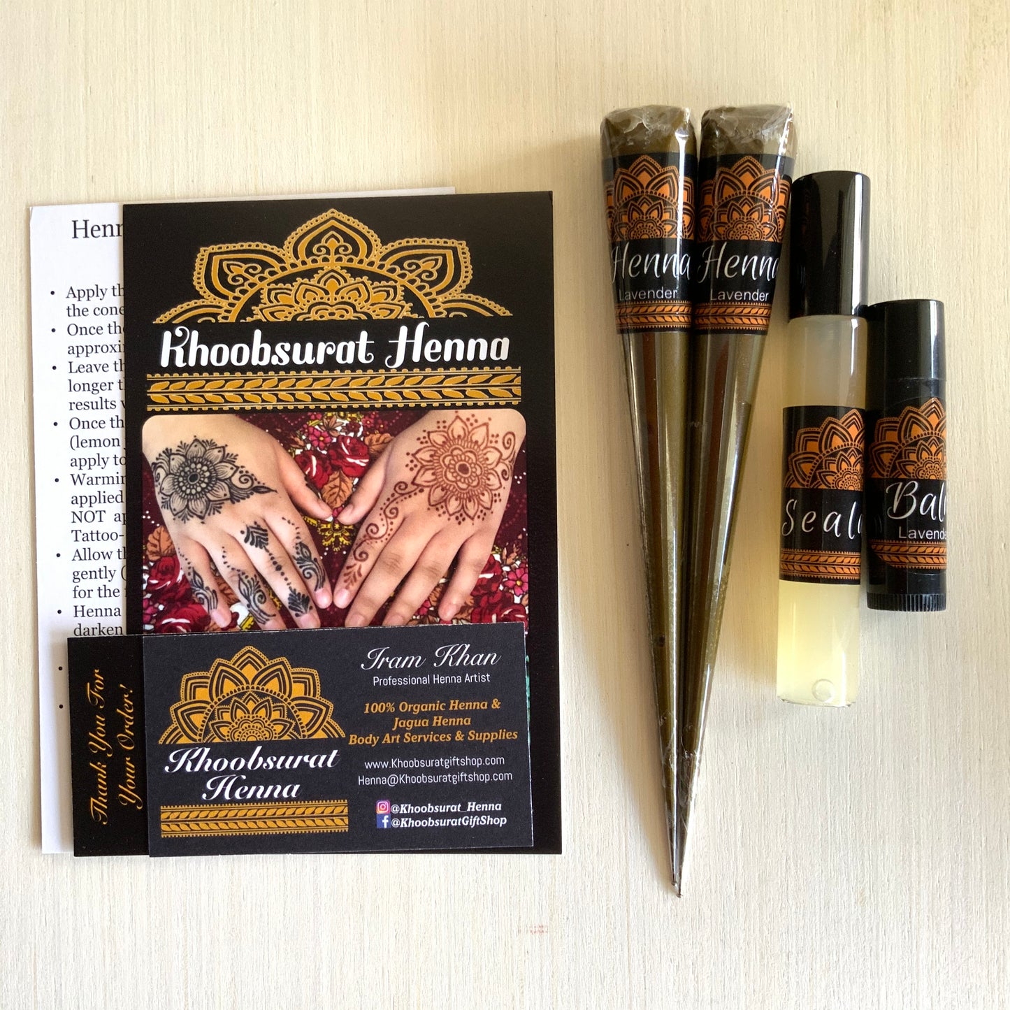 Henna Kit | 2 Henna Cones, Aftercare Balm, Sealant, Designs & Instructions