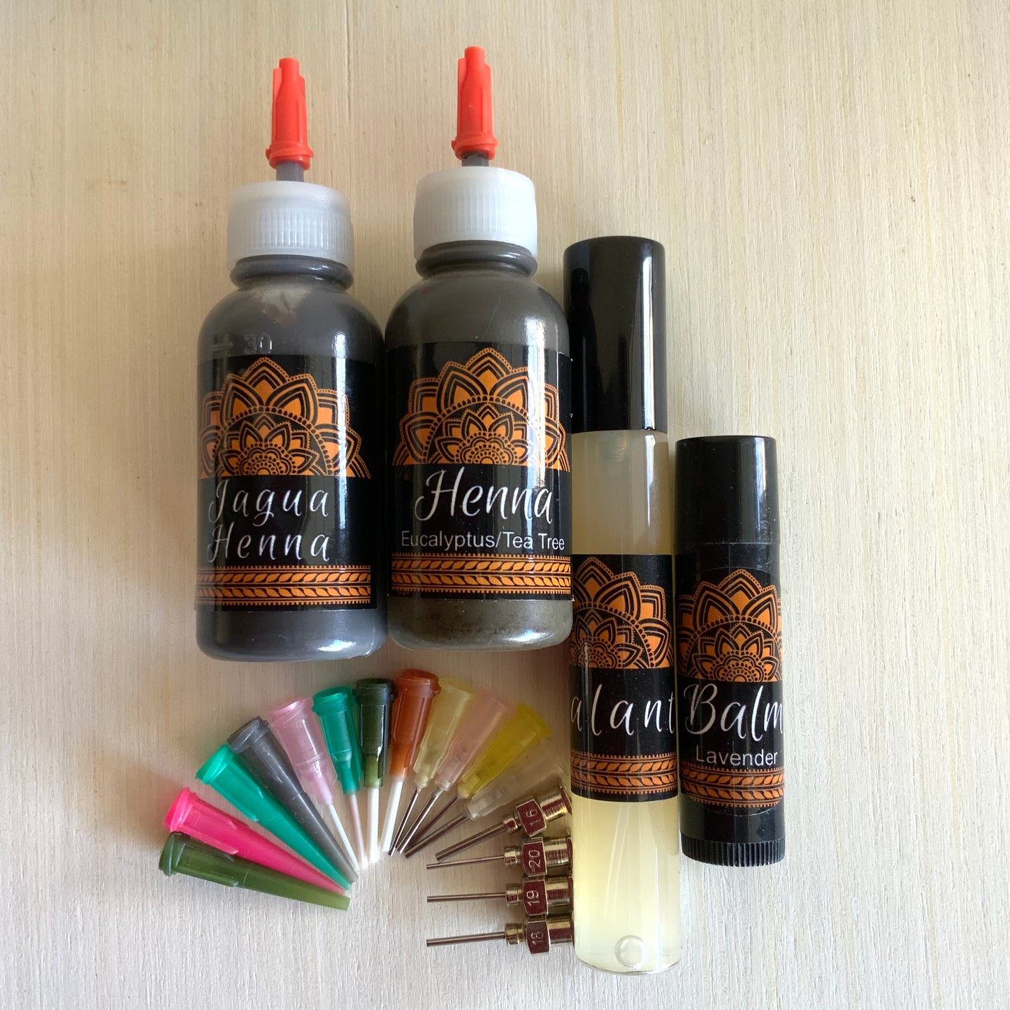 Combo Kit Bottles | 1 Hengua and 1 Henna Bottle, Aftercare Balm, Sealant, Designs & Instructions