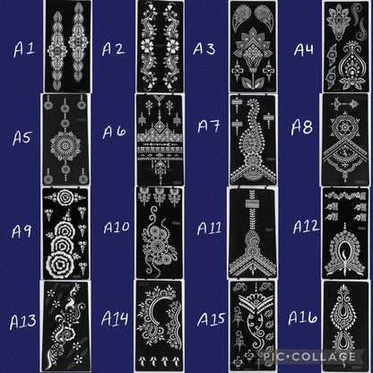 Style A-Stencils for Henna, Jagua, Glitter, Air Brush Temporary Tattoos | Mehndi Stencils